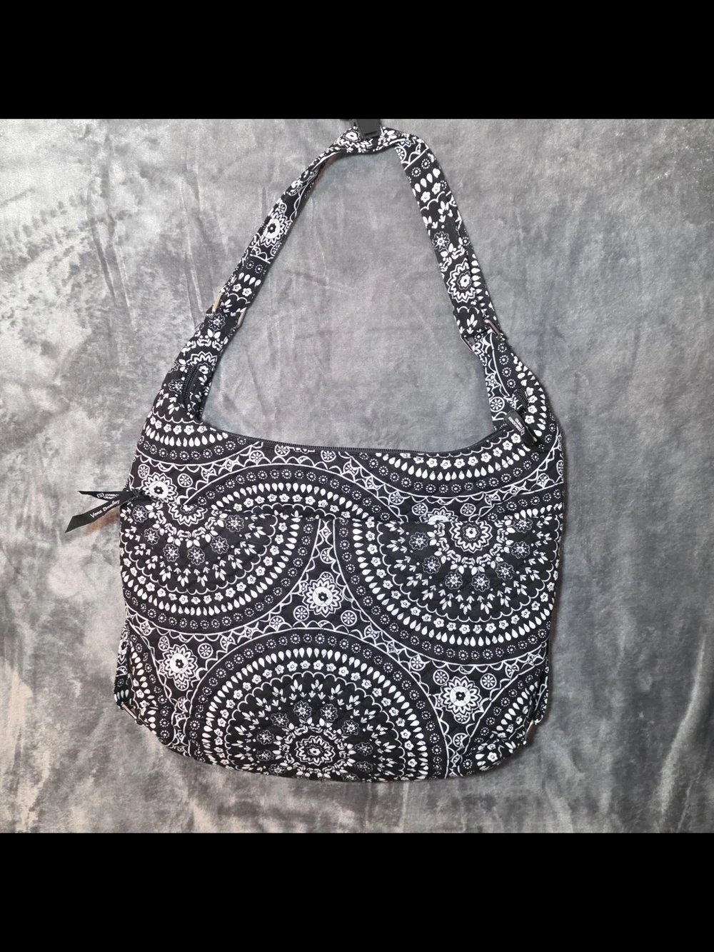 Vera Bradley Cotton Convertible Backpack Shoulder Bag - Black Bandana Medallion